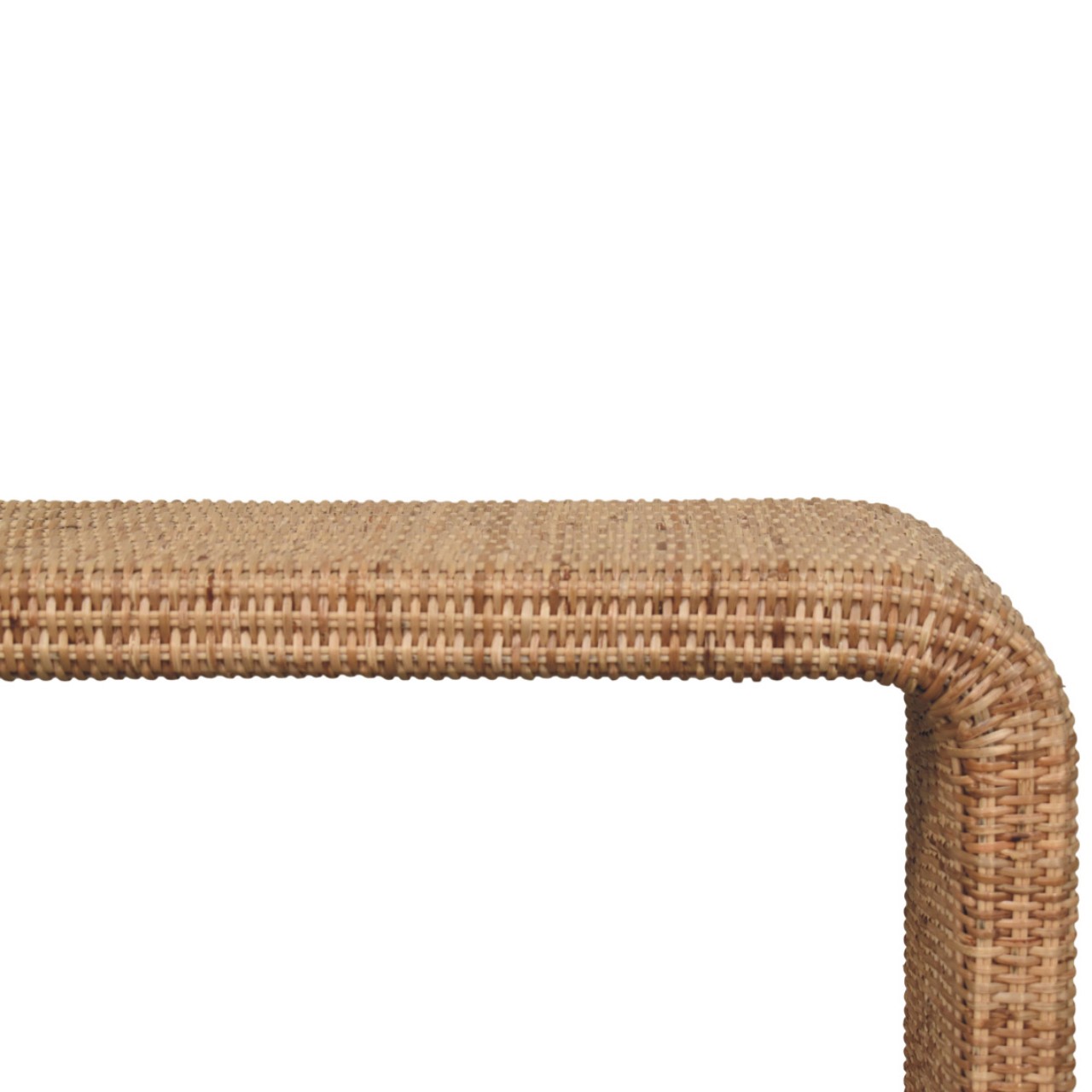 Solid Mango Wood Oak Finished Rattan Weave Bench - Image 4