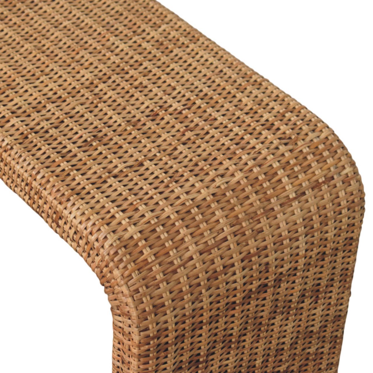 Solid Mango Wood Oak Finished Rattan Weave Bench - Image 5