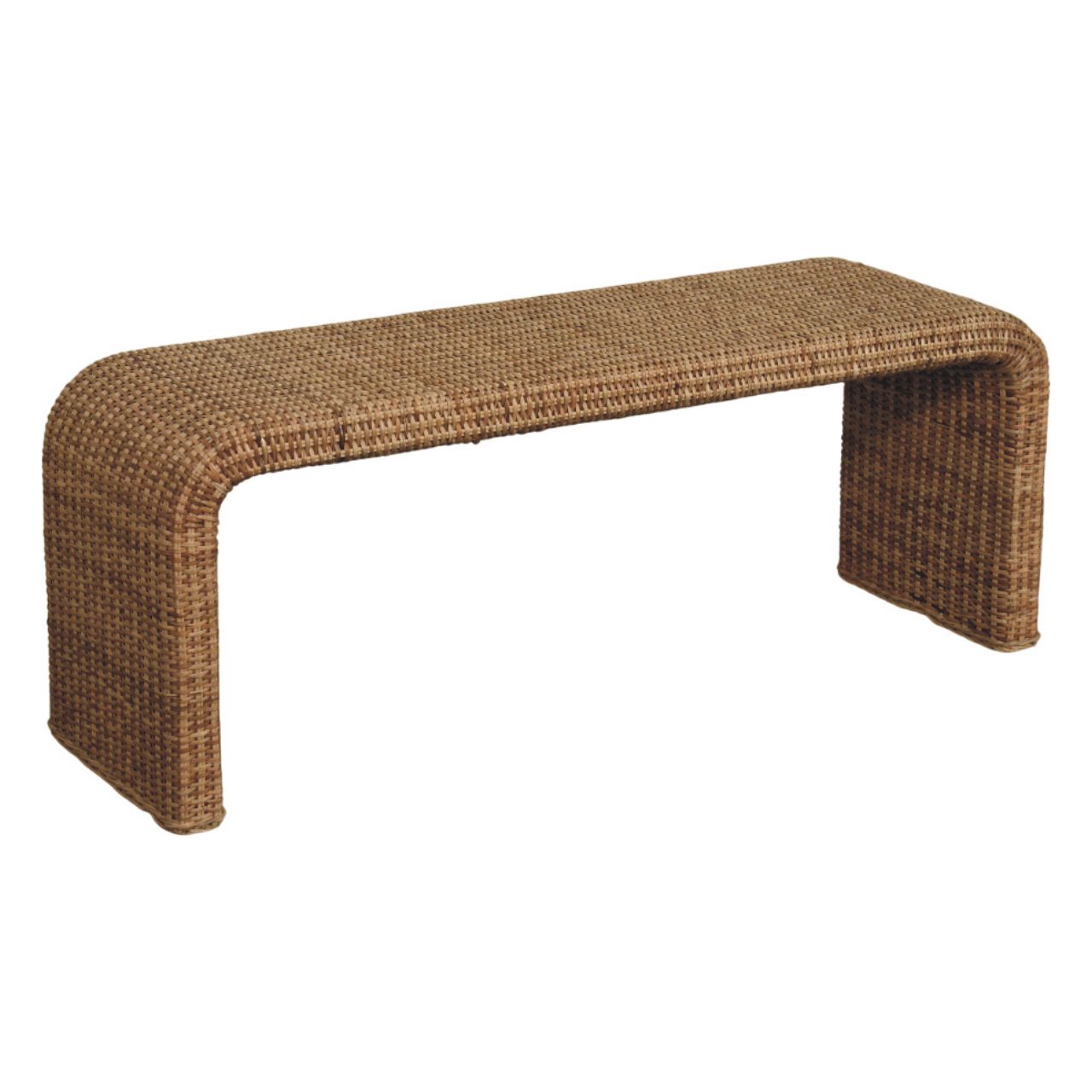 Solid Mango Wood Oak Finished Rattan Weave Bench - Image 6