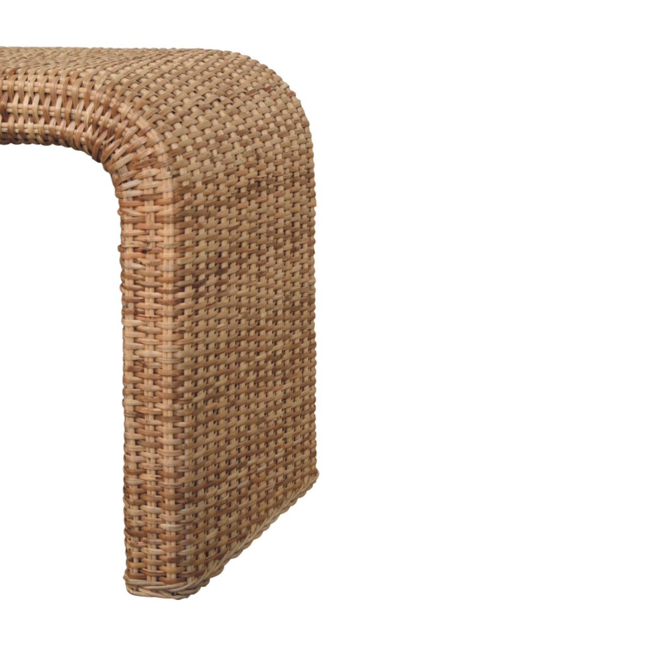 Solid Mango Wood Oak Finished Rattan Weave Bench - Image 7