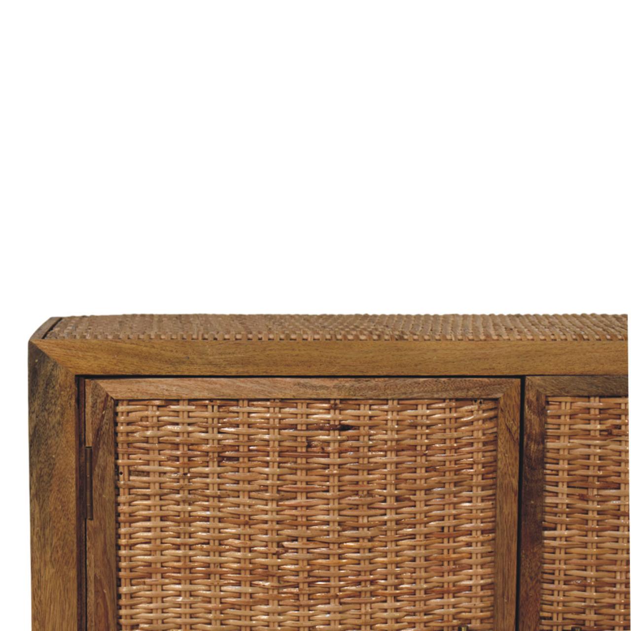 Solid Mango Wood Oak Finished 2 Rattan Finished Doors Cabinet - Image 4