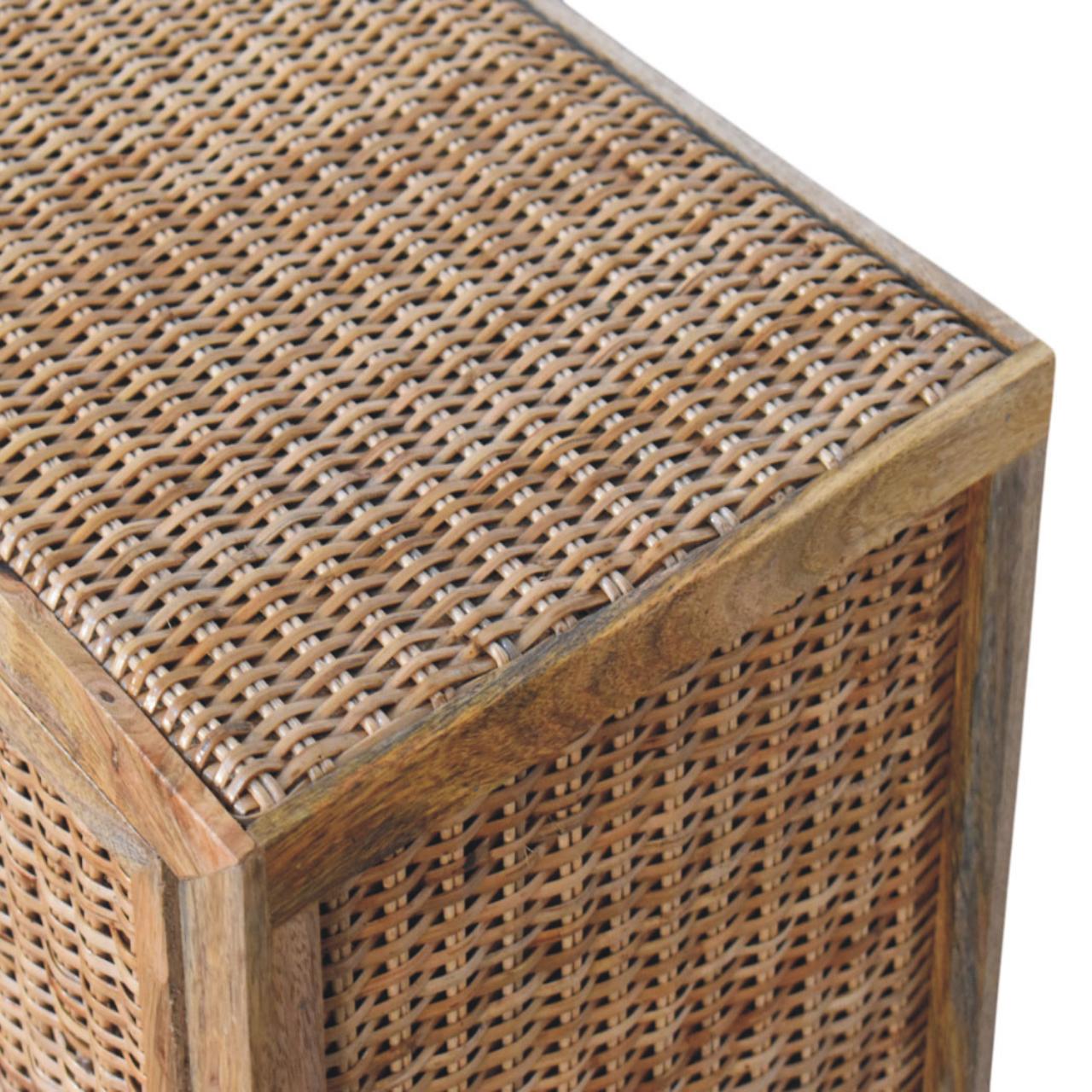 Solid Mango Wood Oak Finished 2 Rattan Finished Doors Cabinet - Image 5