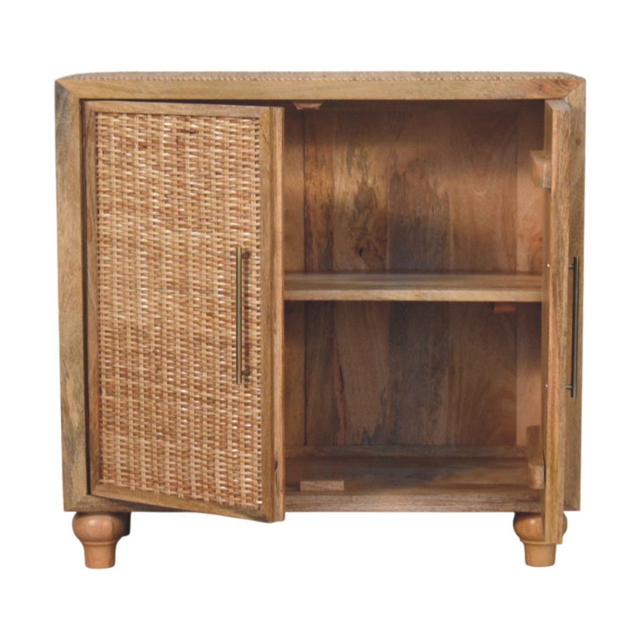 Solid Mango Wood Oak Finished 2 Rattan Finished Doors Cabinet - Image 6