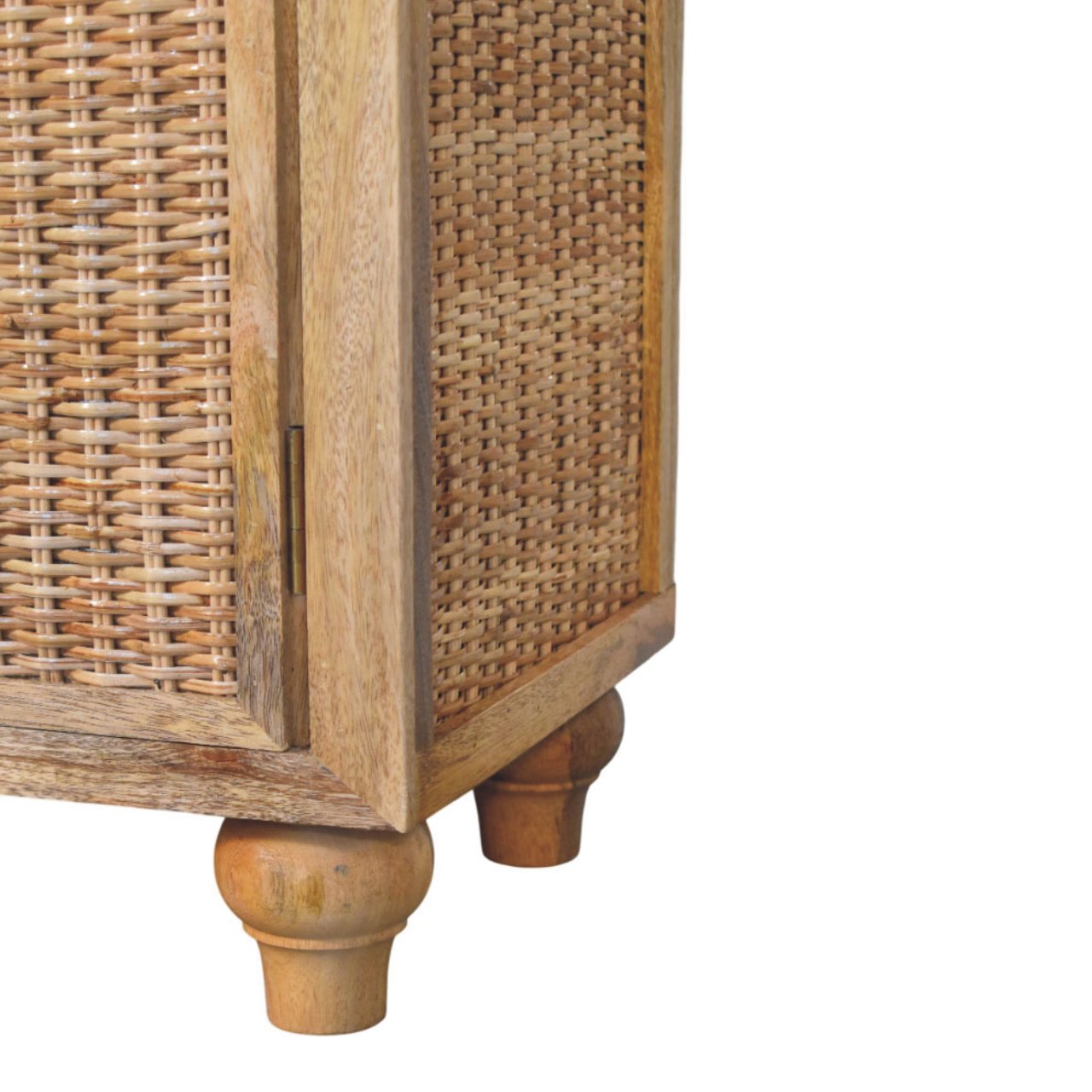 Solid Mango Wood Oak Finished 2 Rattan Finished Doors Cabinet - Image 7