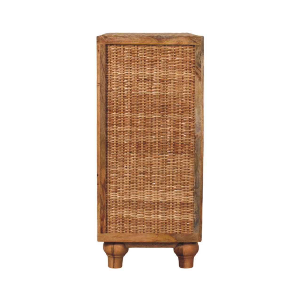 Solid Mango Wood Oak Finished 2 Rattan Finished Doors Cabinet - Image 8