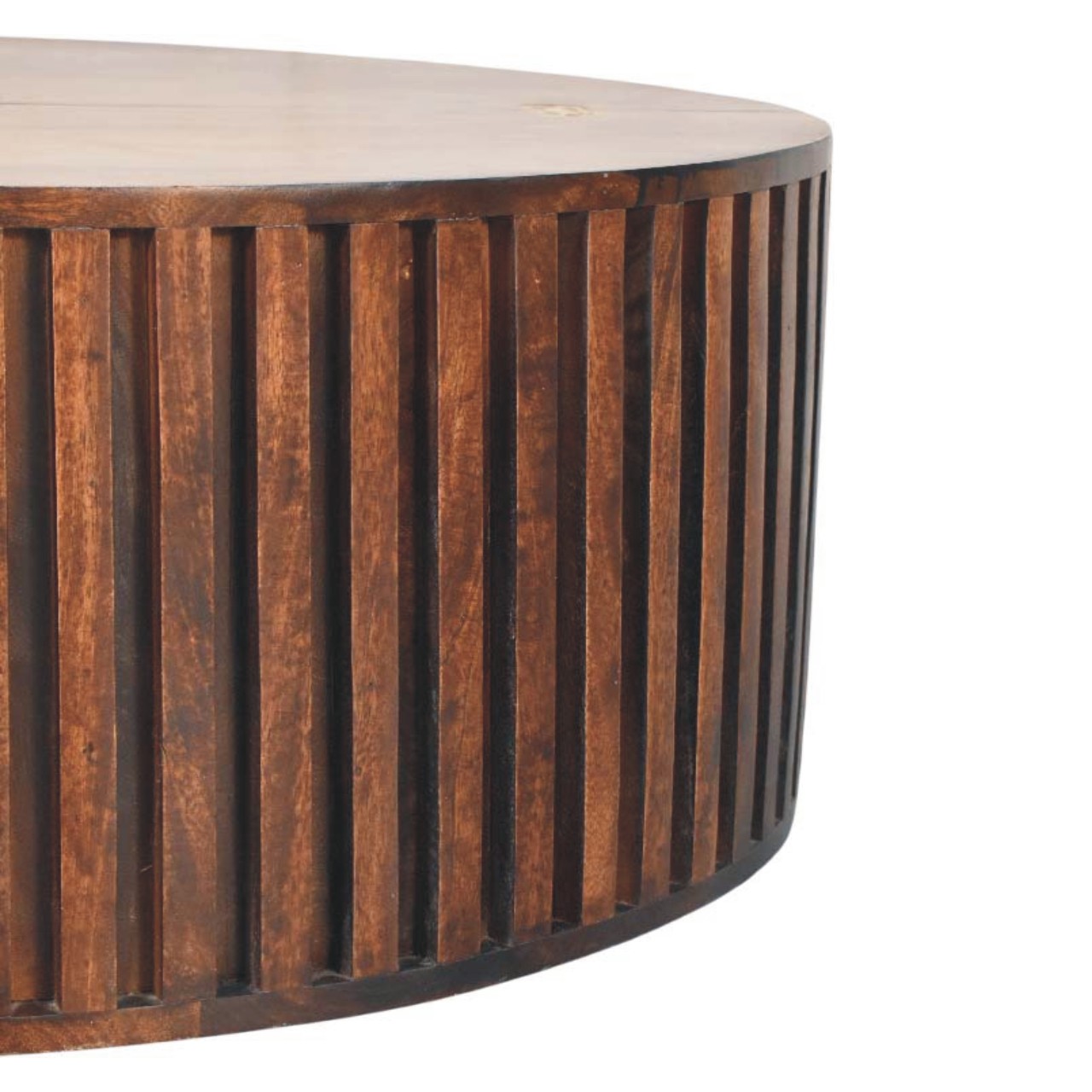 Solid Mango Wood California Walnut Finished Orion Slatted Coffee Table - Image 4