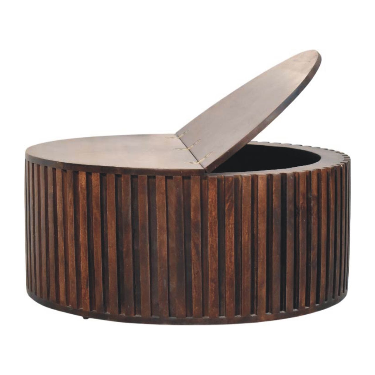 Solid Mango Wood California Walnut Finished Orion Slatted Coffee Table - Image 5