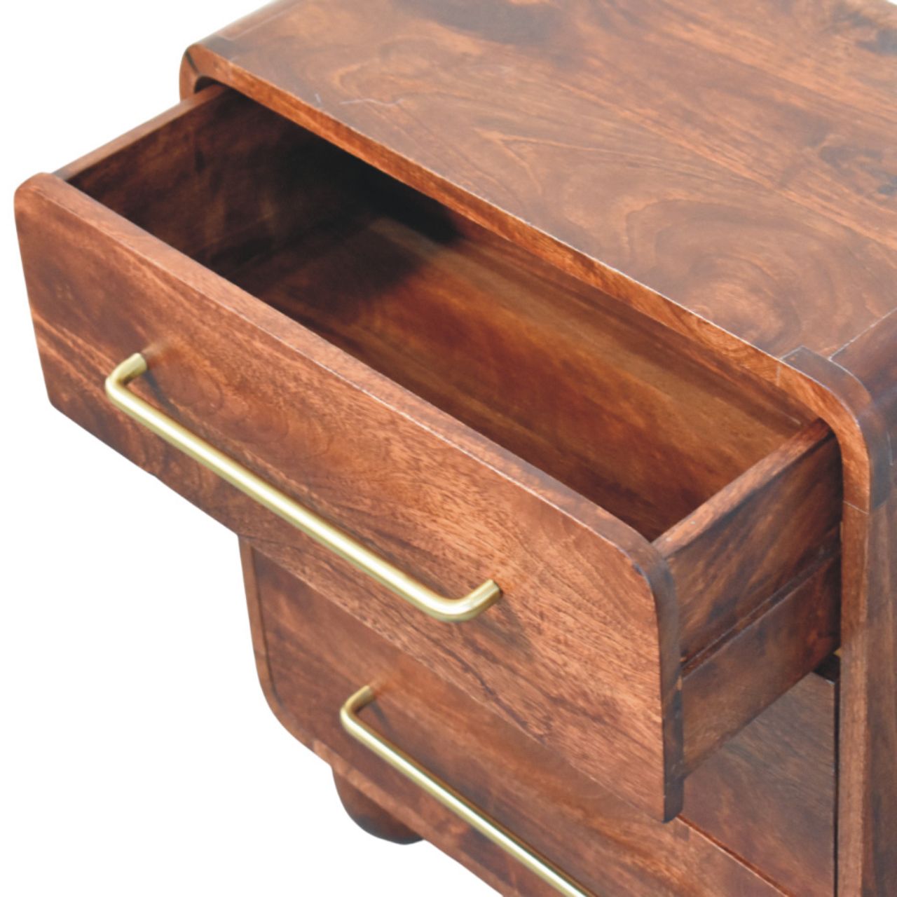 Solid Mango Wood Wine Wood Finished 3-Drawer Rounded Chest - Image 4