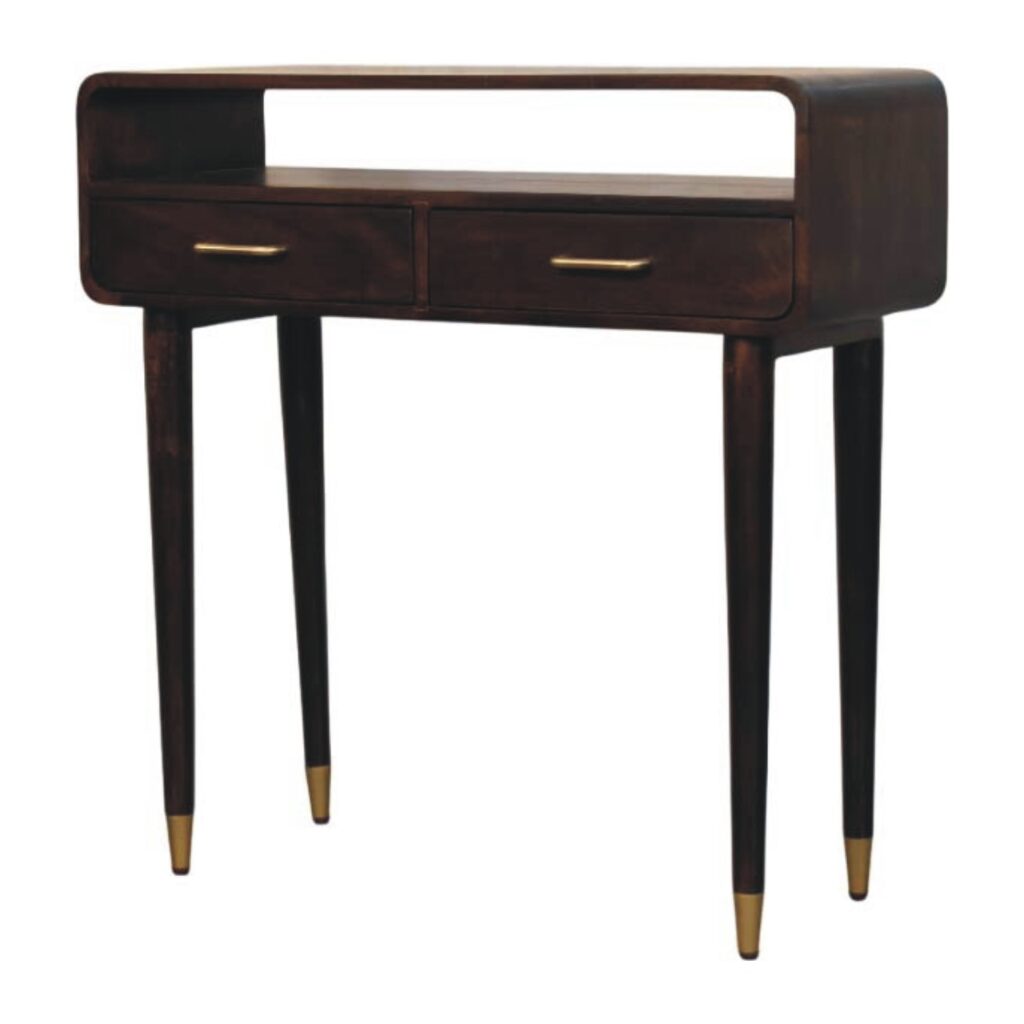 Solid Mango Wood Velvet Mocha Finished 2 Drawer Valenza Console Table