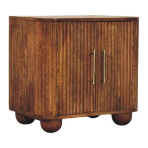 Solid Mango Wood Amber Oak Finished 2 Door Solis Fluted Mini Sideboard