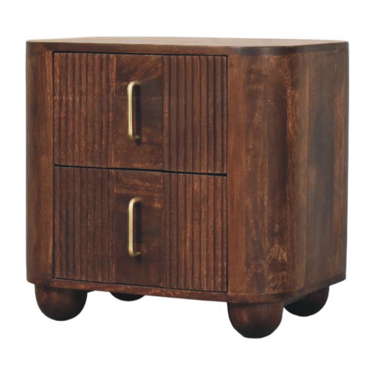 Solid Mango Wood California Walnut 2 Drawer Marlowe Fluted Nightstand - Image 2
