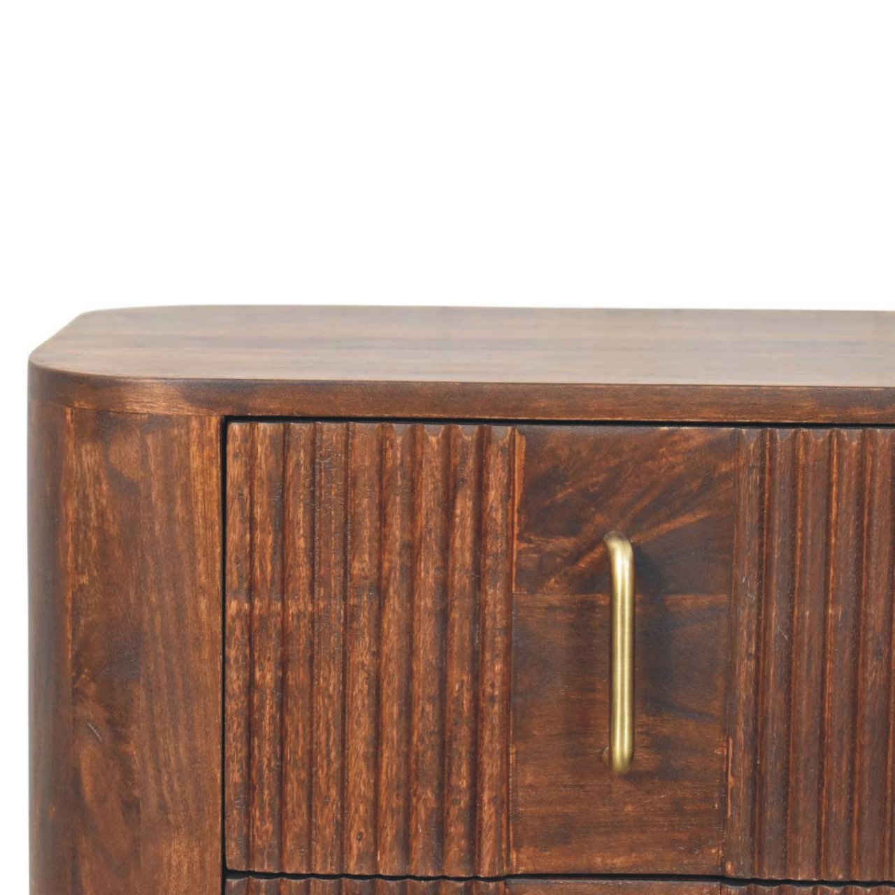 Solid Mango Wood California Walnut 2 Drawer Marlowe Fluted Nightstand - Image 3