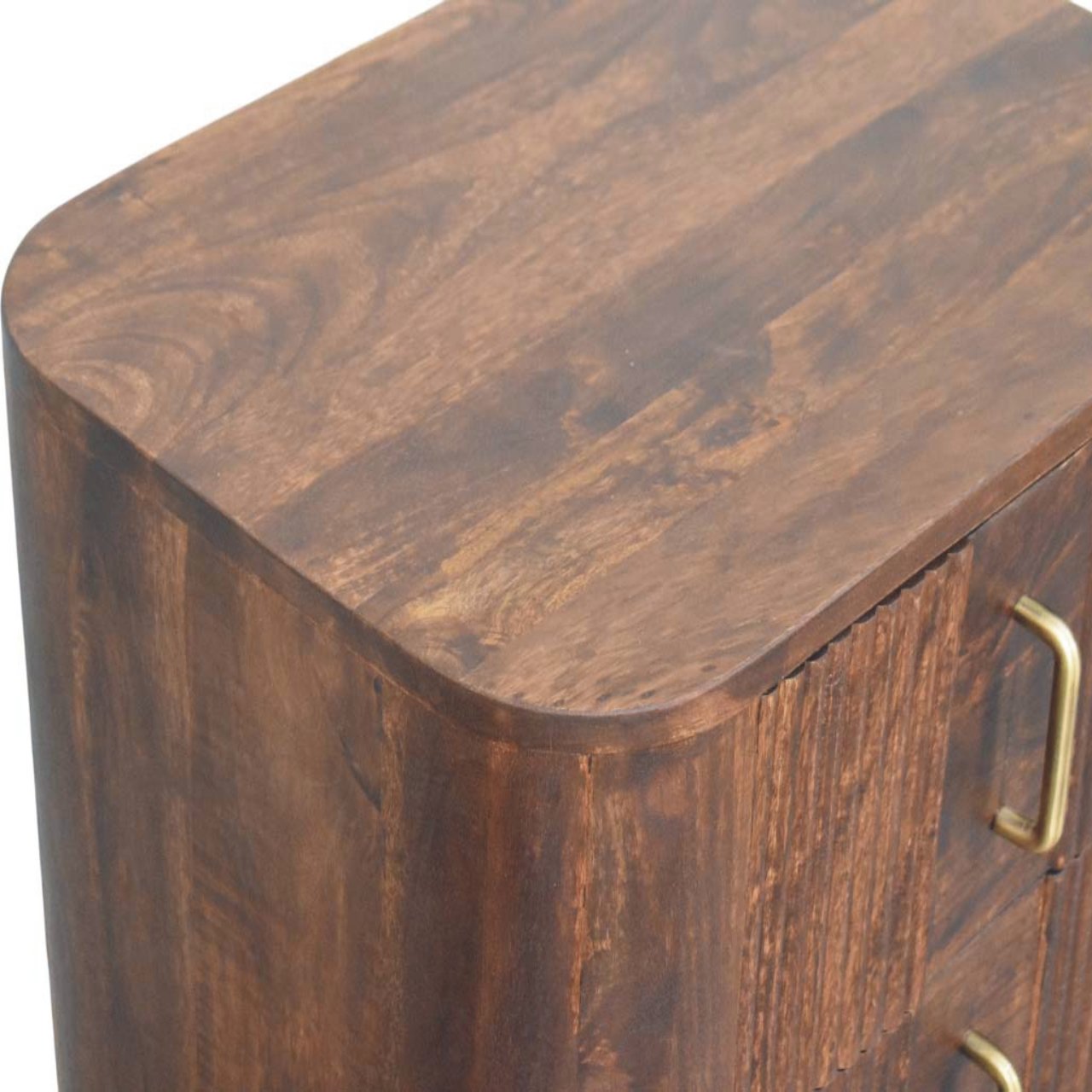 Solid Mango Wood California Walnut 2 Drawer Marlowe Fluted Nightstand - Image 4