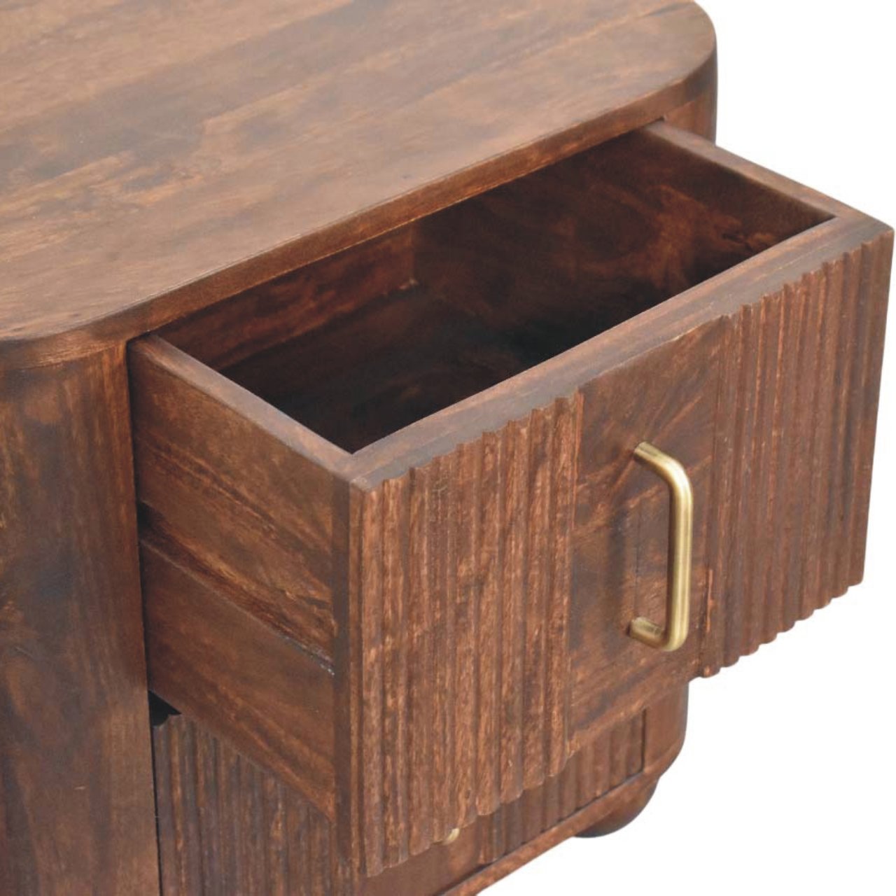 Solid Mango Wood California Walnut 2 Drawer Marlowe Fluted Nightstand - Image 5