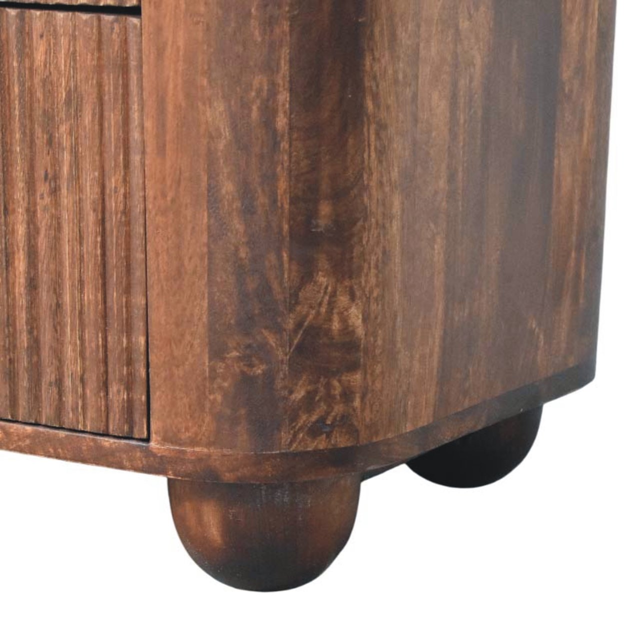 Solid Mango Wood California Walnut 2 Drawer Marlowe Fluted Nightstand - Image 6