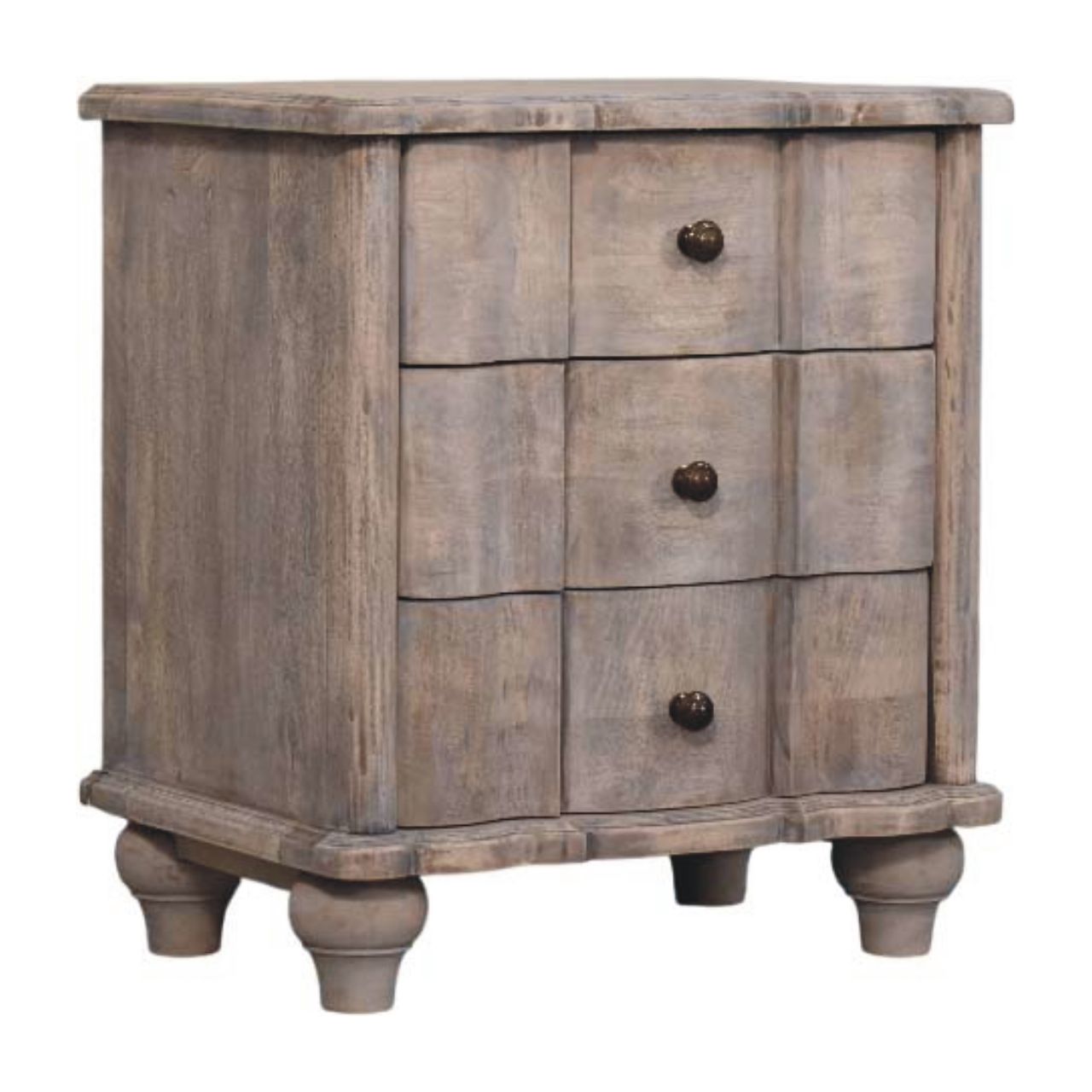 Solid Mango Wood Acid Washed Lume 3 Drawer Bedside Table - Image 2