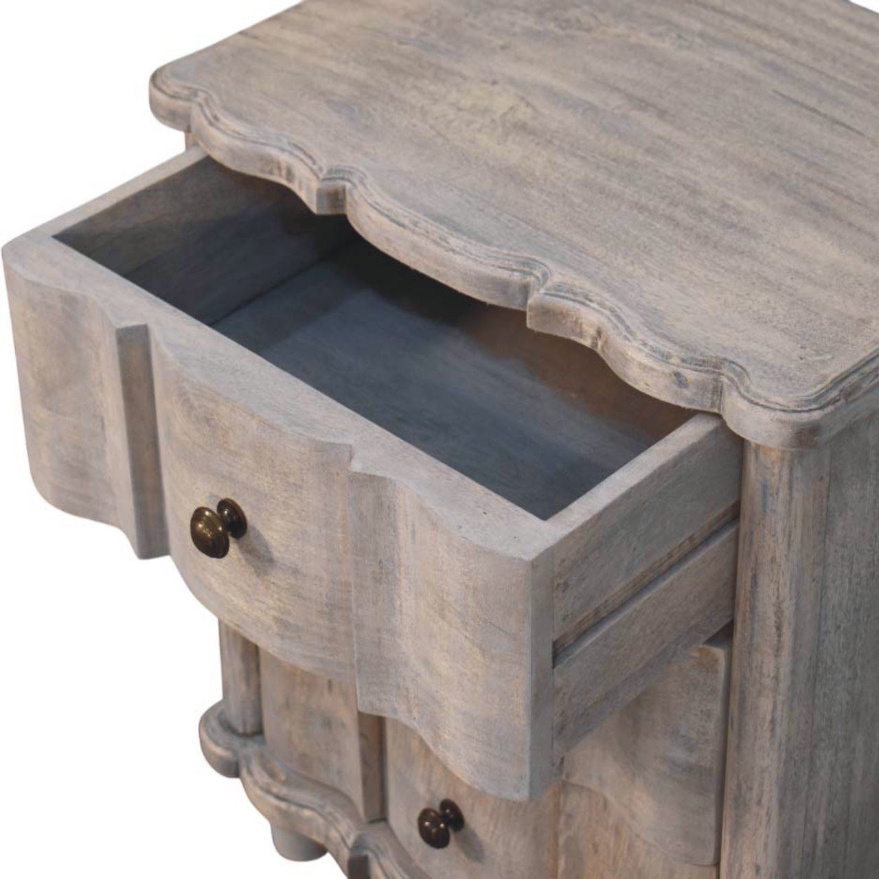 Solid Mango Wood Acid Washed Lume 3 Drawer Bedside Table - Image 5