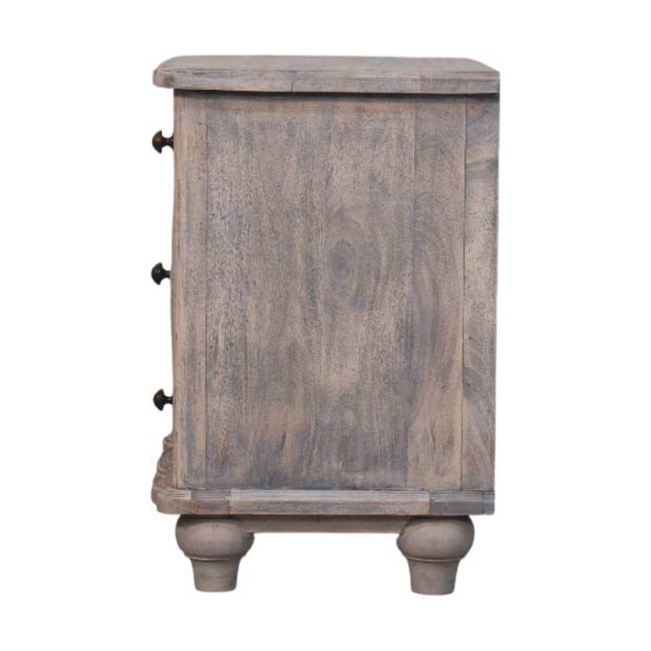Solid Mango Wood Acid Washed Lume 3 Drawer Bedside Table - Image 7
