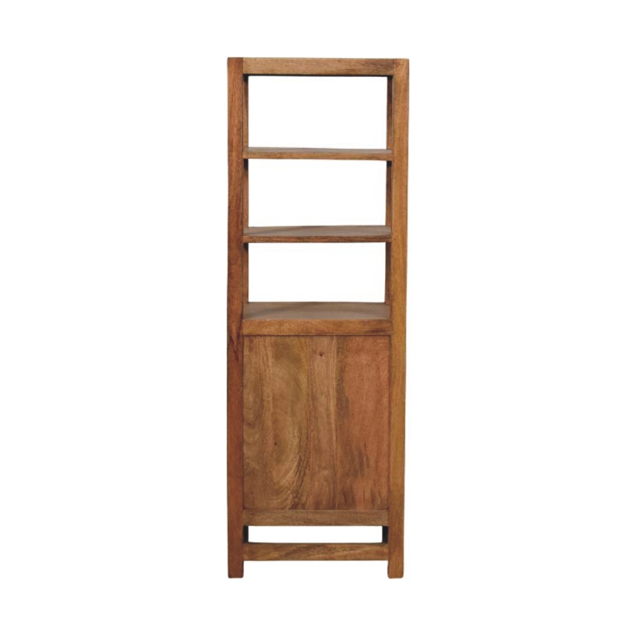 Solid Mango Wood Golden Teak Finished 2 Shelves 1 Door Saffron Rattan Tall Cabinet - Image 9