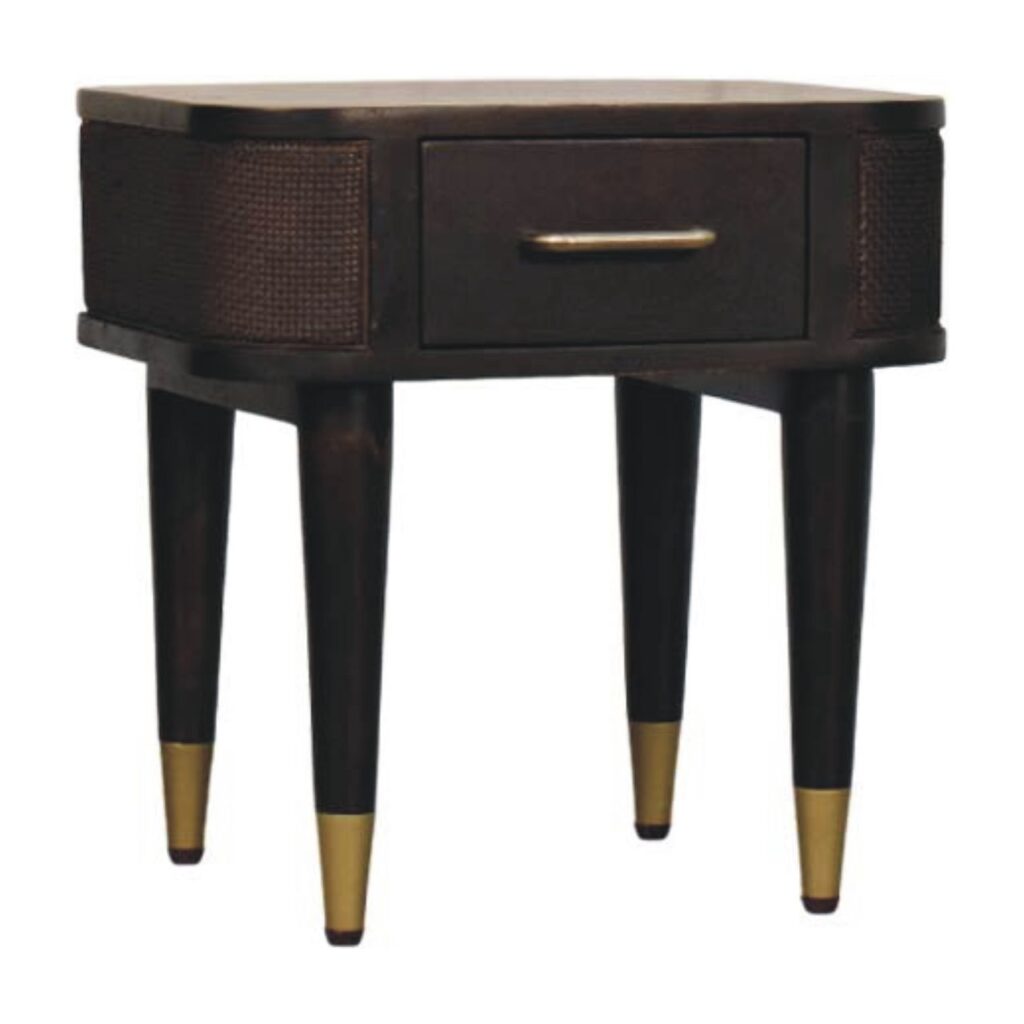 Solid Mango Wood Velvet Mocha Finished 1 Drawer Belmont Bedside