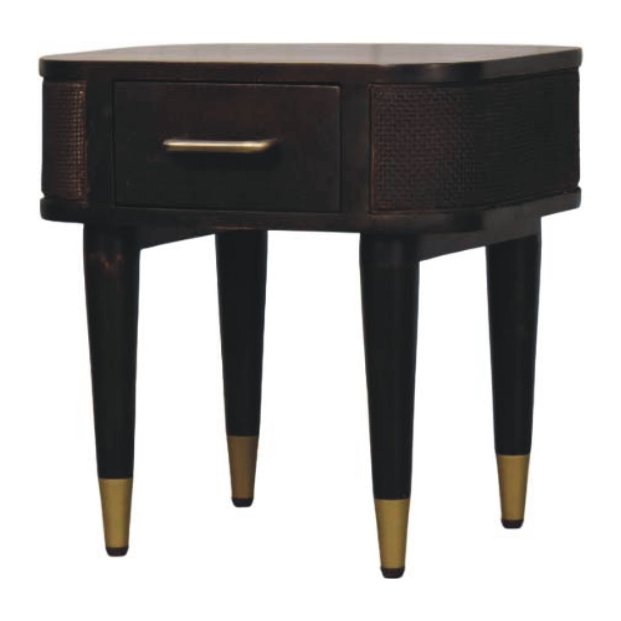 Solid Mango Wood Velvet Mocha Finished 1 Drawer Belmont Bedside - Image 2