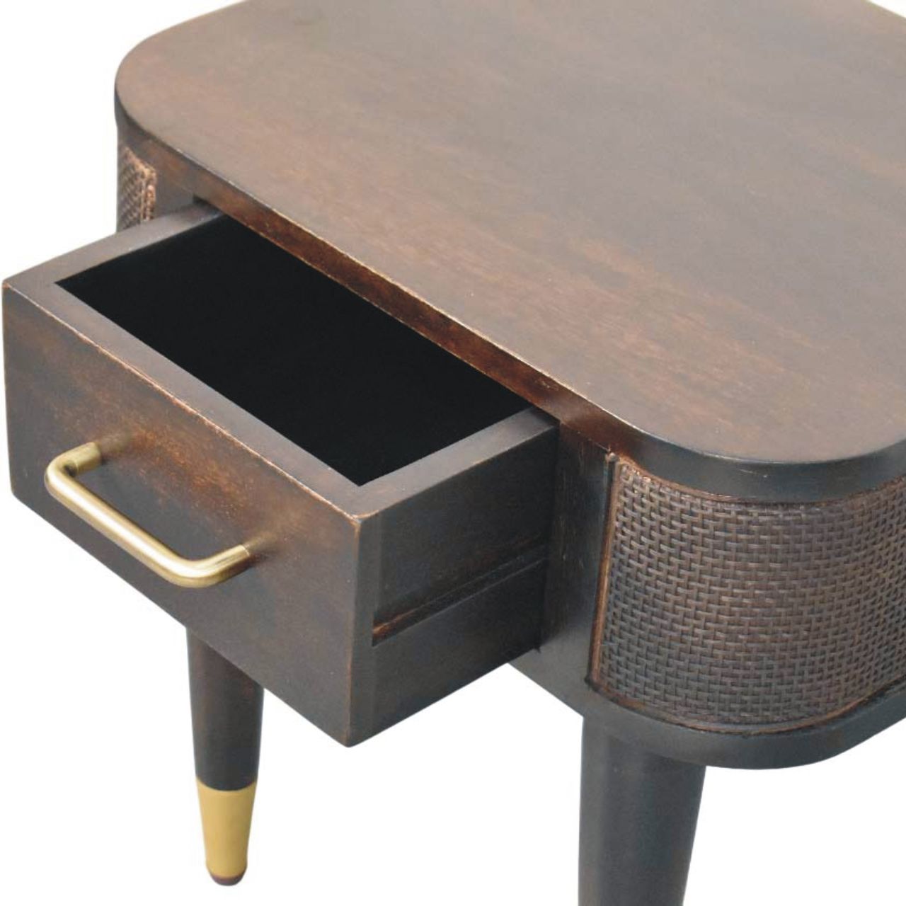 Solid Mango Wood Velvet Mocha Finished 1 Drawer Belmont Bedside - Image 4