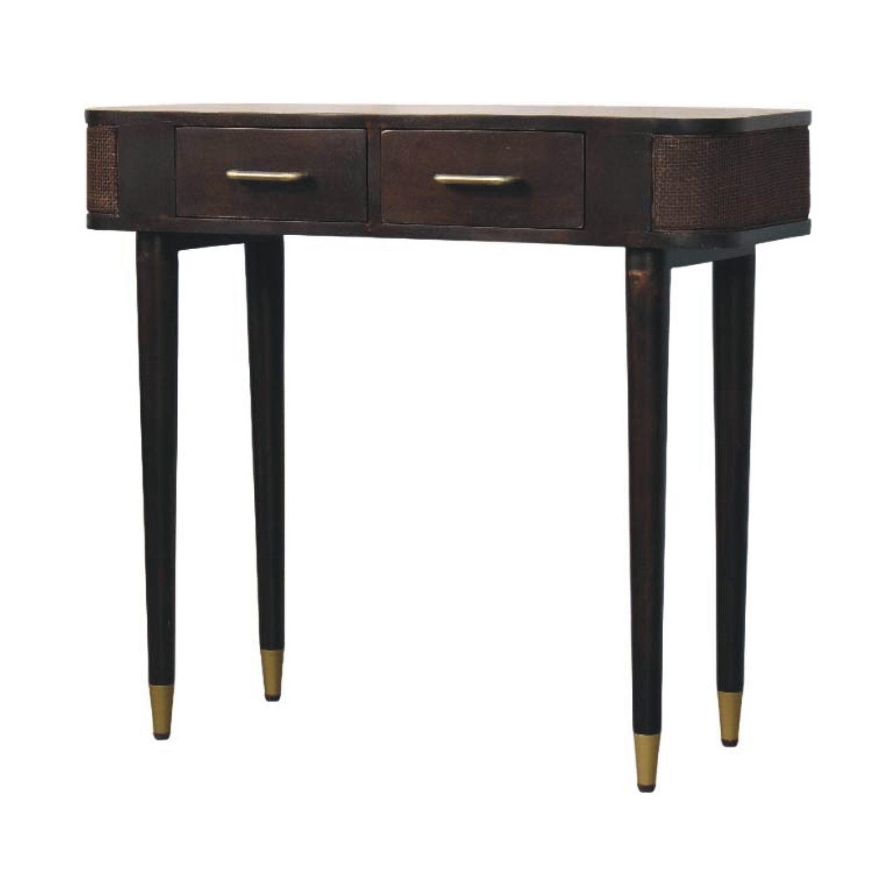 Solid Mango Wood Velvet Mocha 2 Drawer Belmont Console Table - Image 2