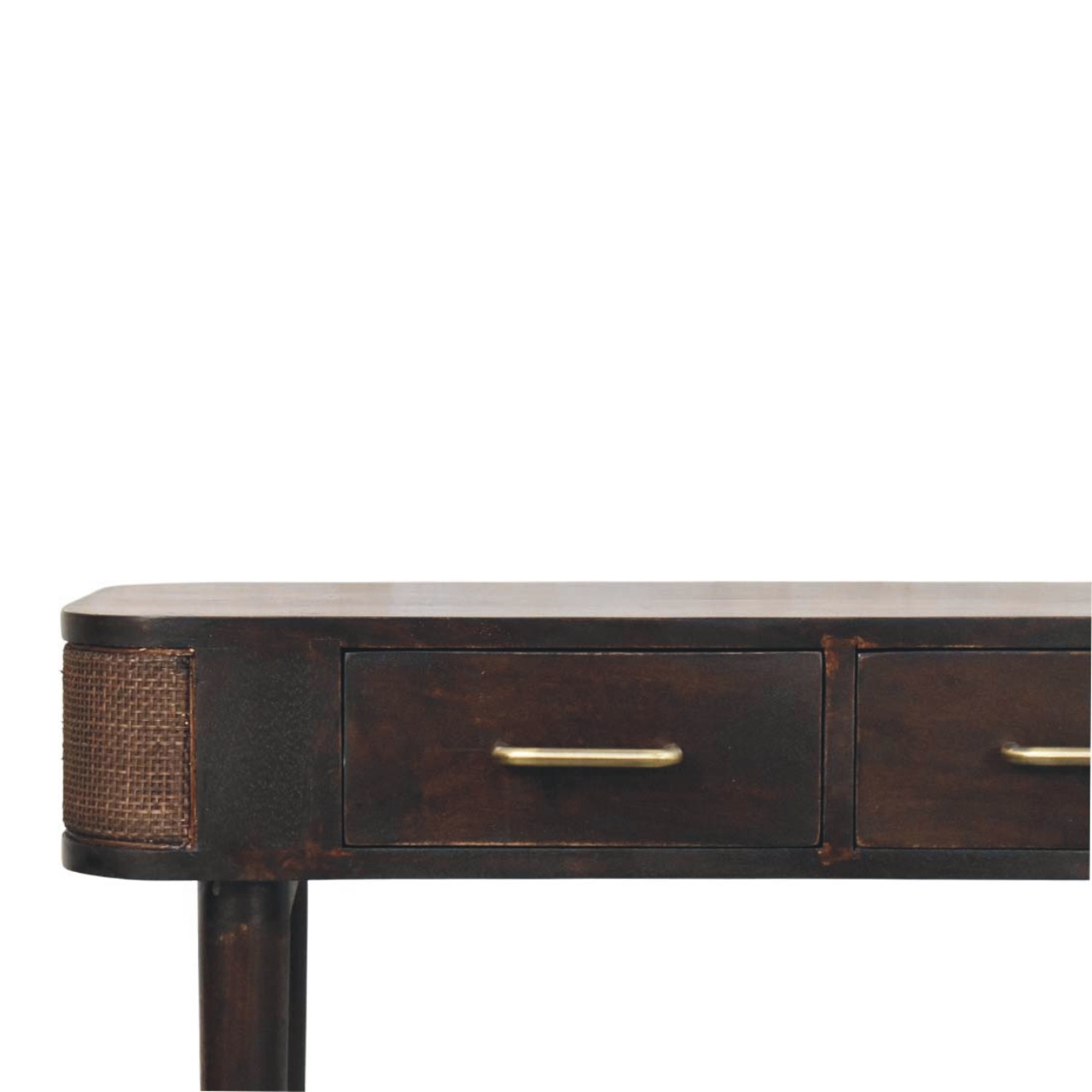 Solid Mango Wood Velvet Mocha 2 Drawer Belmont Console Table - Image 3