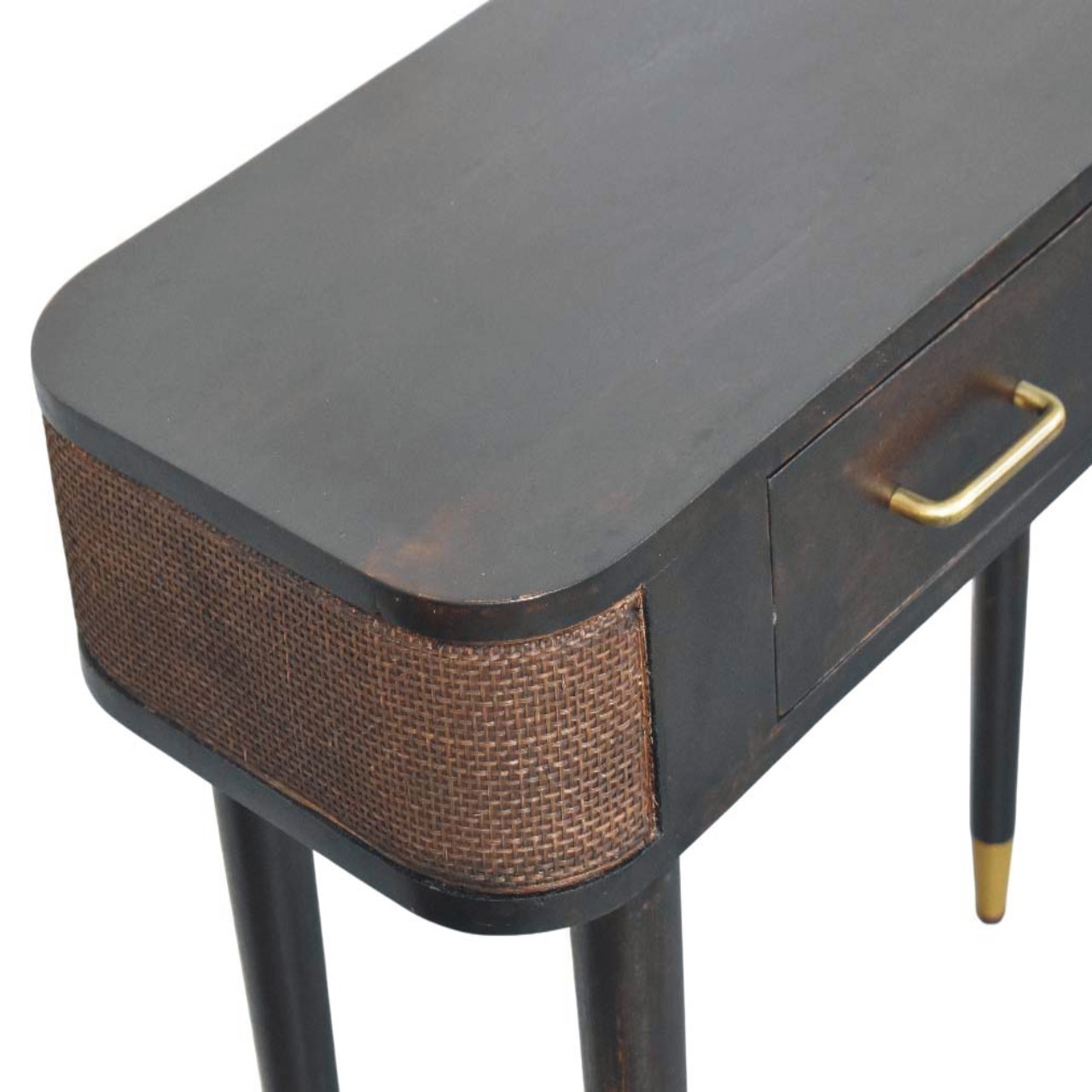 Solid Mango Wood Velvet Mocha 2 Drawer Belmont Console Table - Image 4