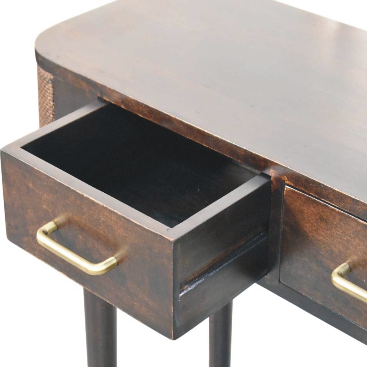 Solid Mango Wood Velvet Mocha 2 Drawer Belmont Console Table - Image 5
