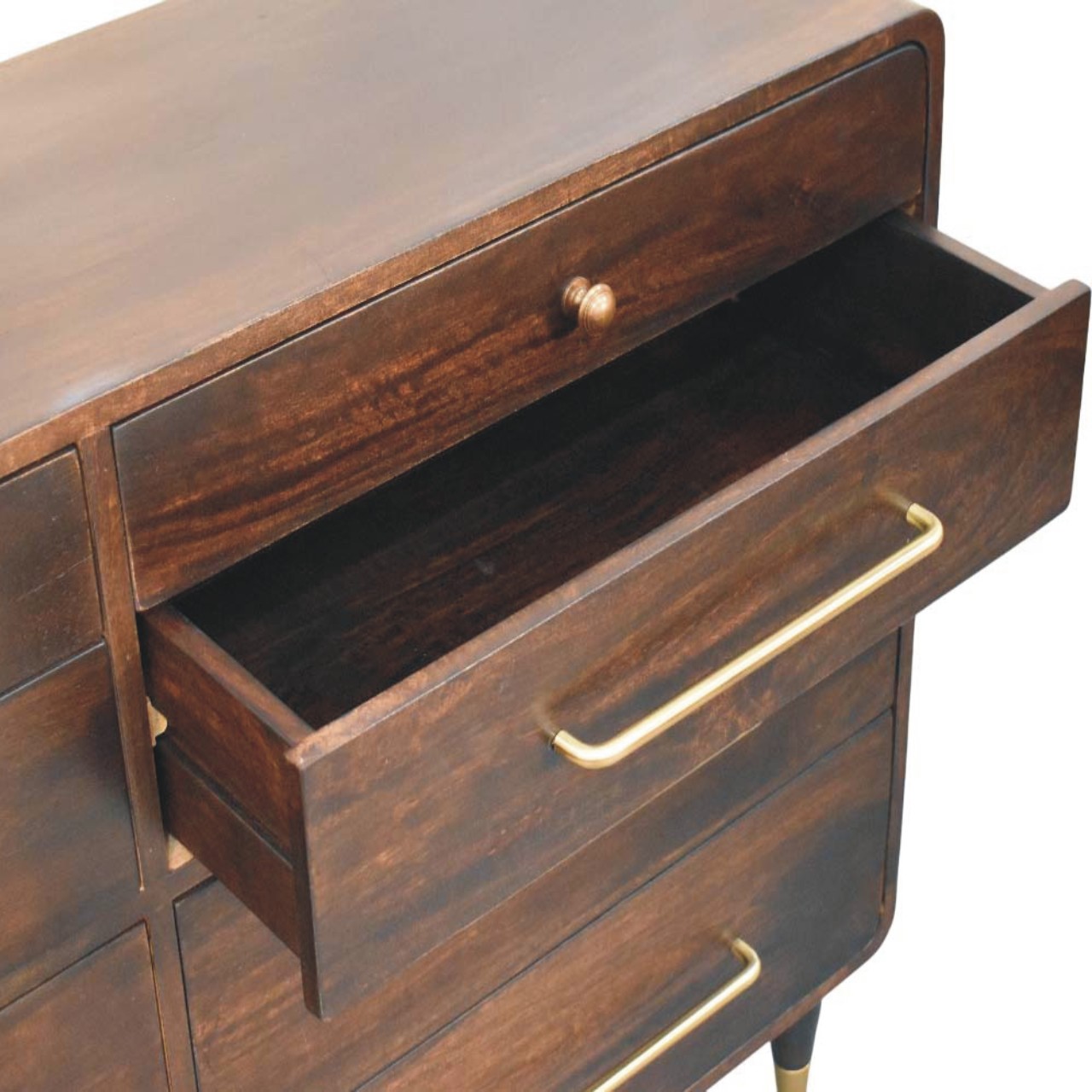 Solid Mango Wood Velvet Mocha Finished 6 Drawer Valenza Chest - Image 5