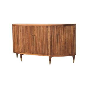 Solid Mango Wood Amber Oak Finished 4 Door Ravello Curved Fluted 4 Sideboard
