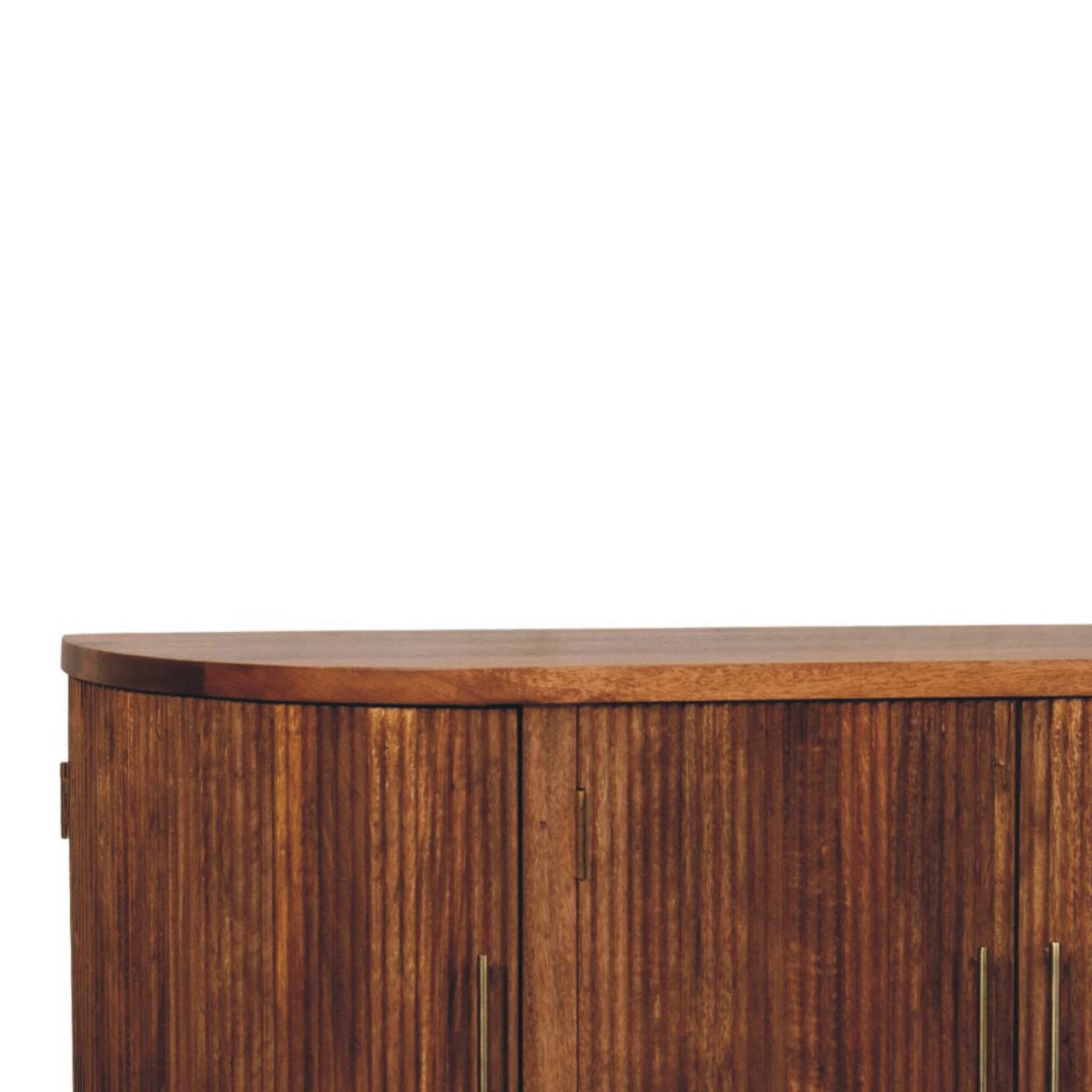 Solid Mango Wood Amber Oak Finished 4 Door Ravello Curved Fluted 4 Sideboard - Image 3