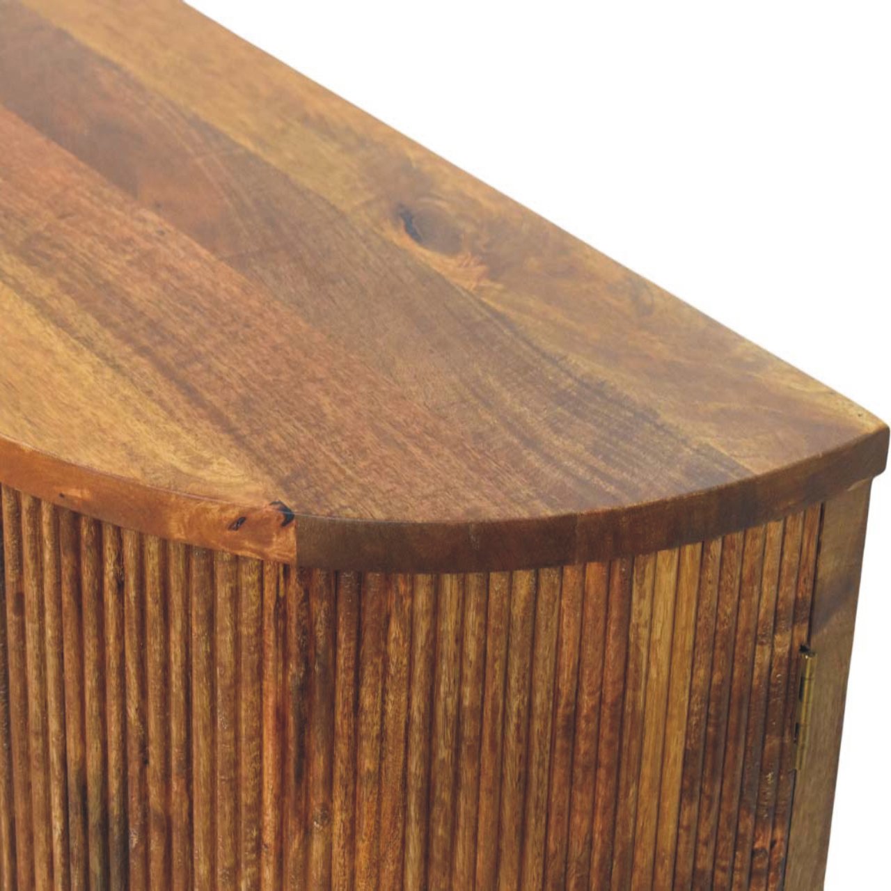 Solid Mango Wood Amber Oak Finished 4 Door Ravello Curved Fluted 4 Sideboard - Image 4