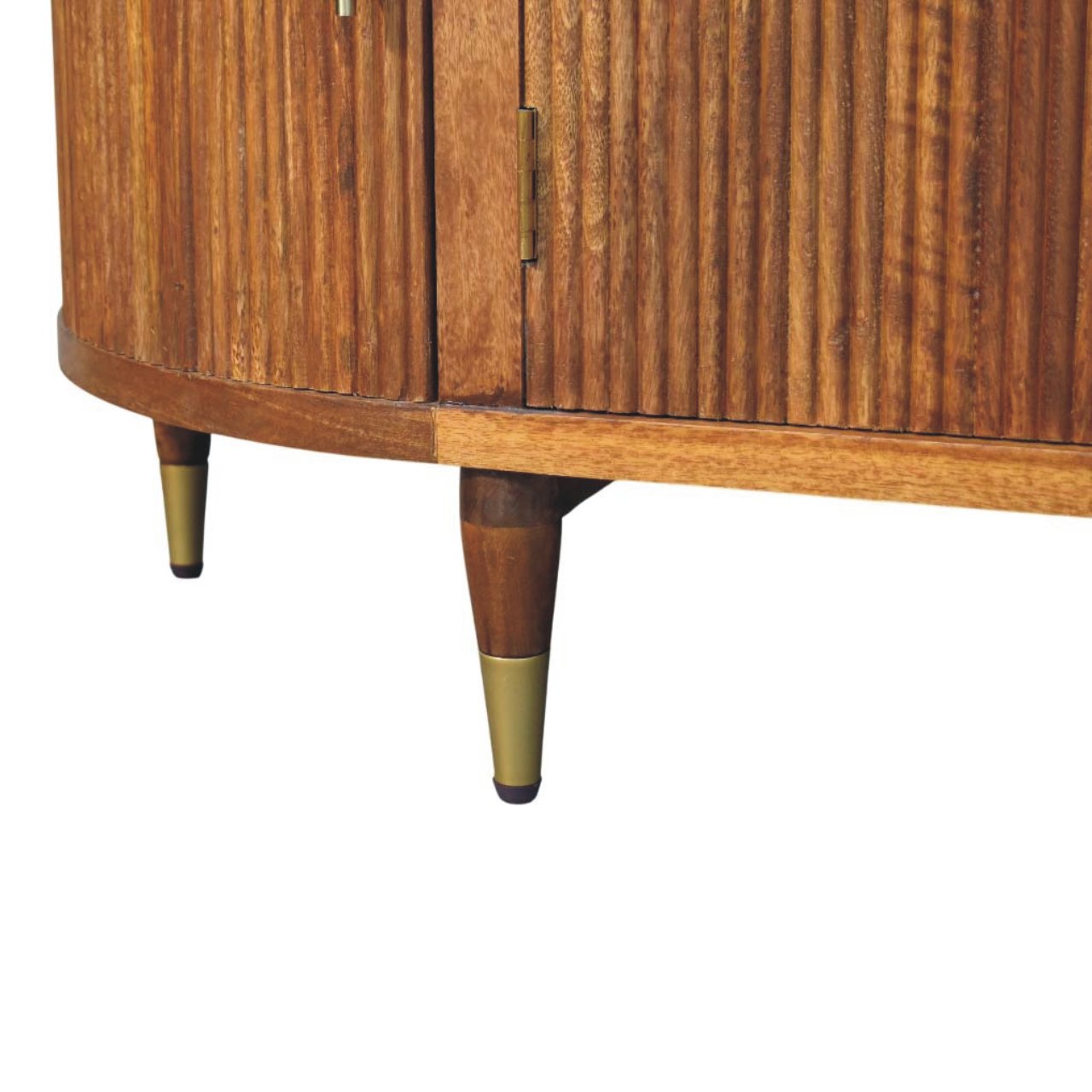 Solid Mango Wood Amber Oak Finished 4 Door Ravello Curved Fluted 4 Sideboard - Image 6