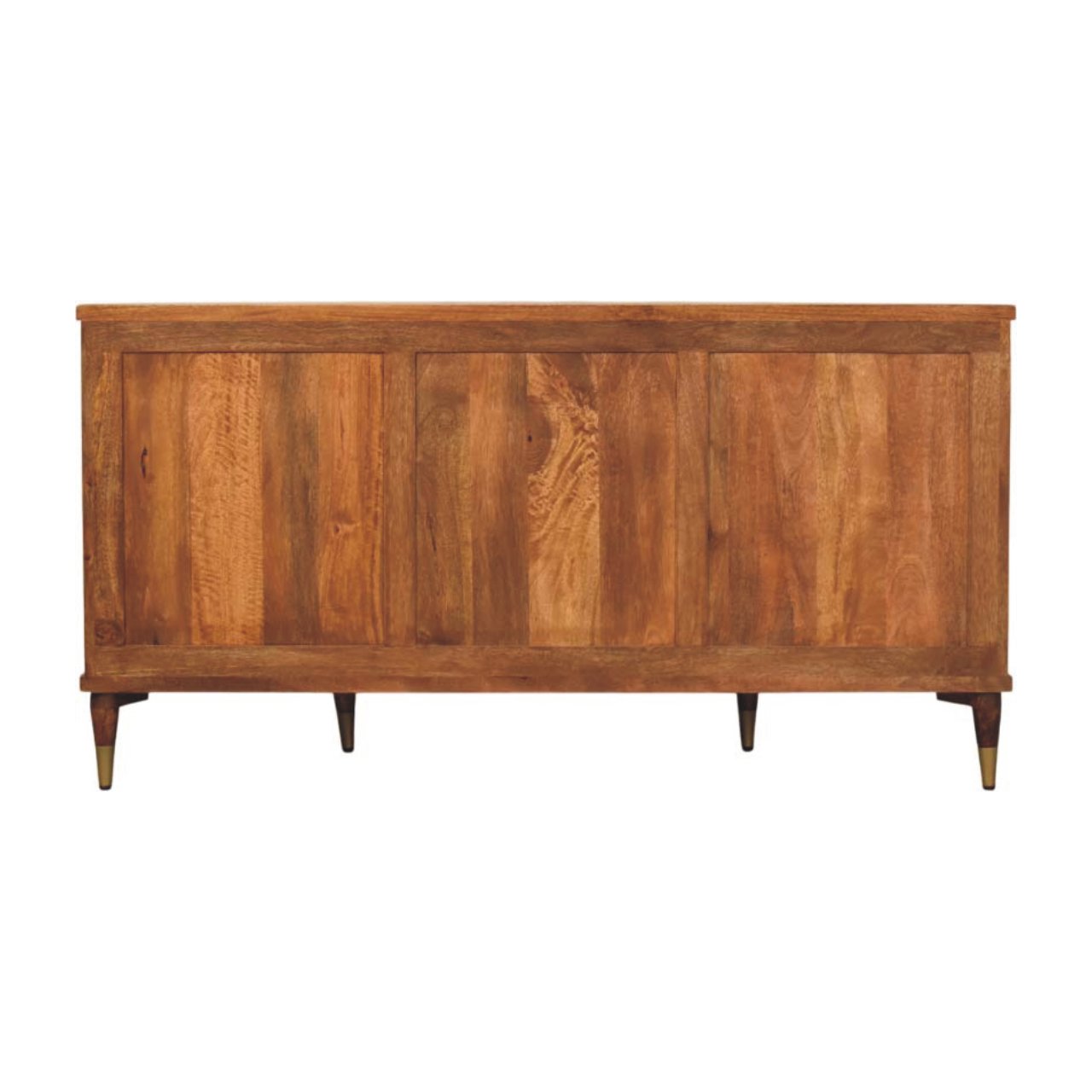 Solid Mango Wood Amber Oak Finished 4 Door Ravello Curved Fluted 4 Sideboard - Image 8