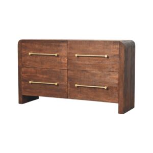Solid Mango Wood Smoked Oak Finished 4 Drawer Aurelio Chest of Drawers