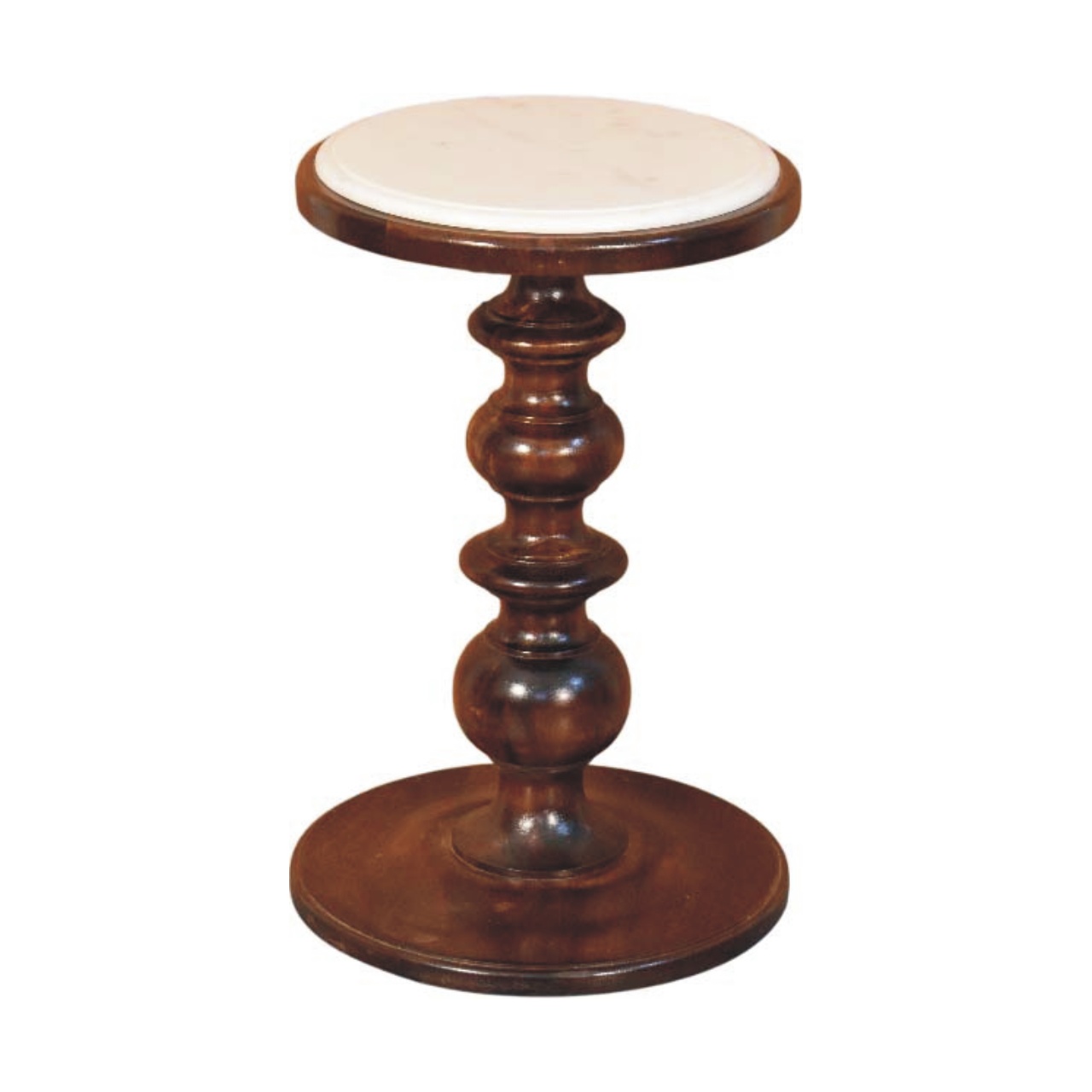 Solid Mango Wood Chestnut Finished Bellmont Marble-Top Side Table