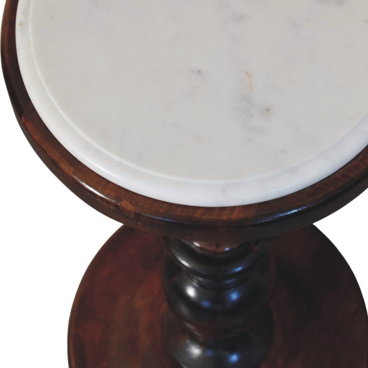 Solid Mango Wood Chestnut Finished Bellmont Marble-Top Side Table - Image 2