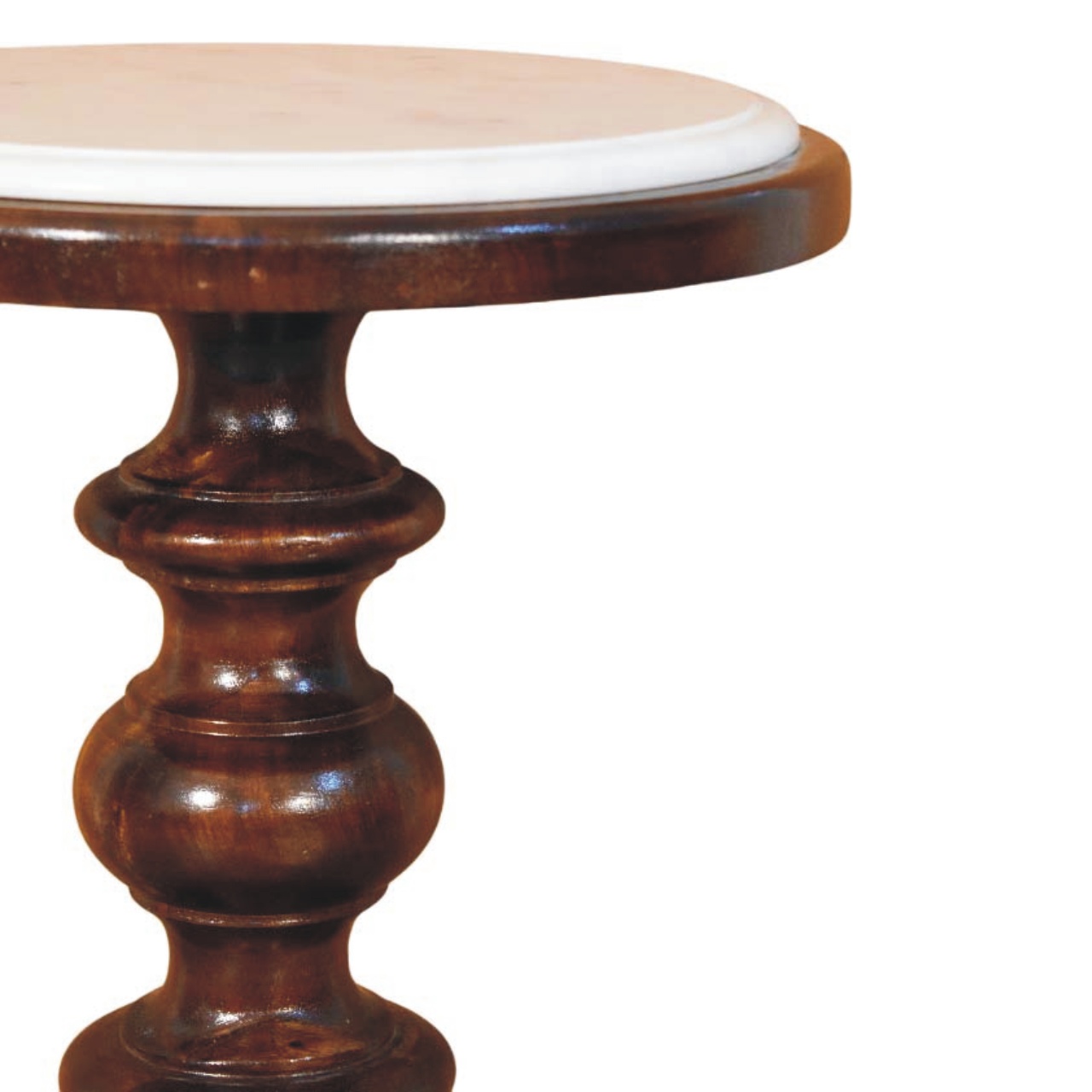Solid Mango Wood Chestnut Finished Bellmont Marble-Top Side Table - Image 3