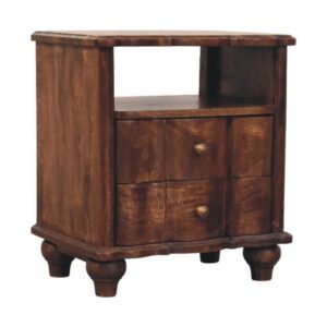 Solid Mango Wood Roasted Almond Lume 2 Drawer 1 Shelf Bedside Table