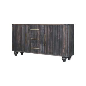 Solid Mango Wood Carbon Ash Finished 3 Drawer 2 Door Savoy Sideboard