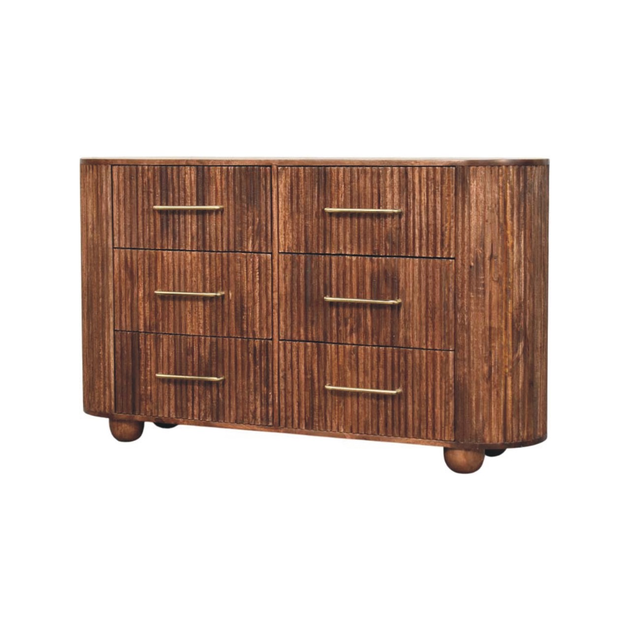 Solid Mango Wood Roasted Almond Finished 6 Drawer Ridgefront Chest - Image 2
