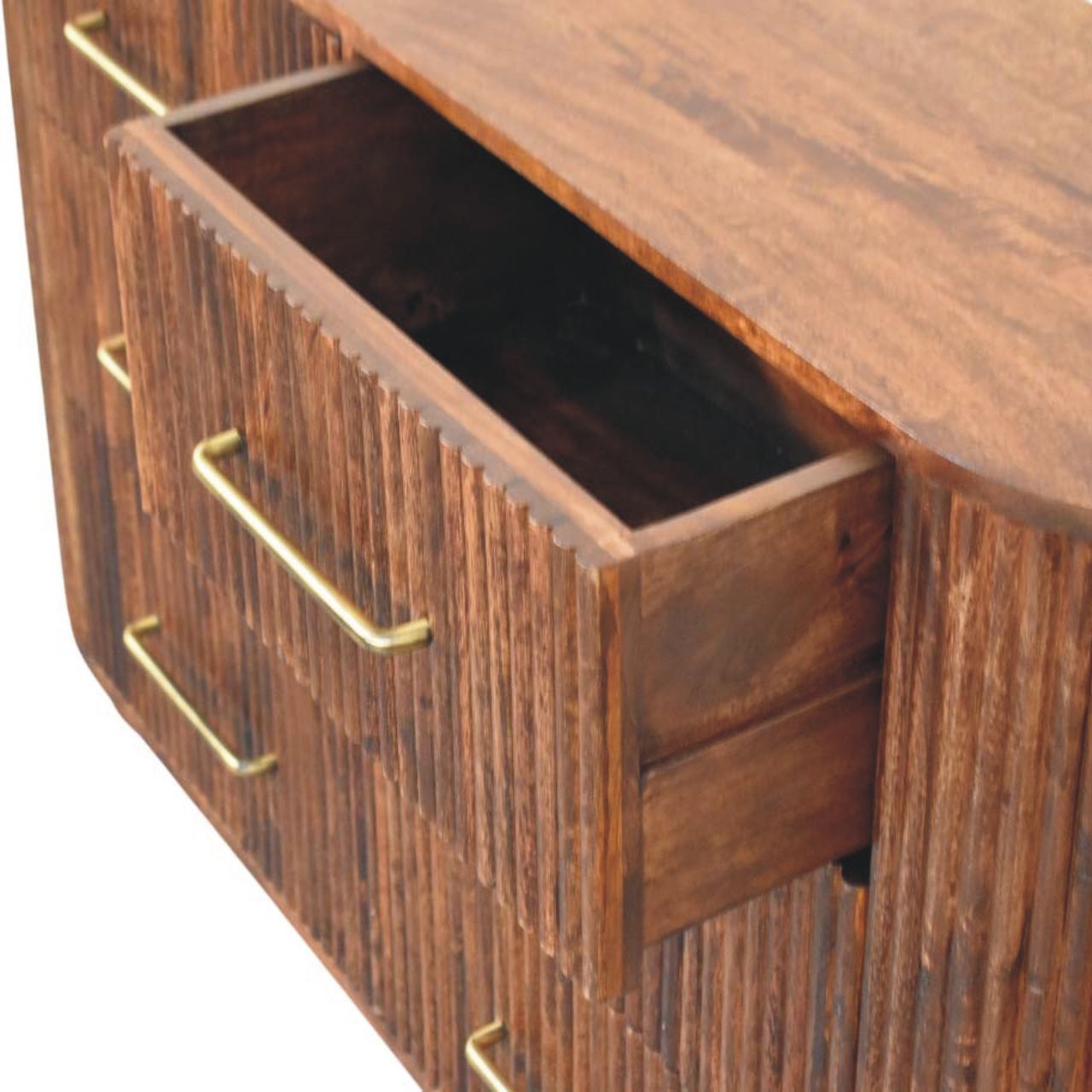 Solid Mango Wood Roasted Almond Finished 6 Drawer Ridgefront Chest - Image 5