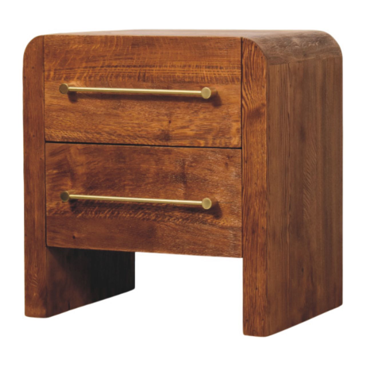 Solid Mango Wood Tiger Oak Finished Aurelio 2 Drawer Bedside - Image 2