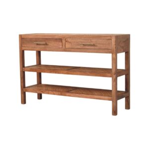 Solid Mango Wood Honey Caramel Finished 2 Drawer 2 Shelf Saffron Rattan Console