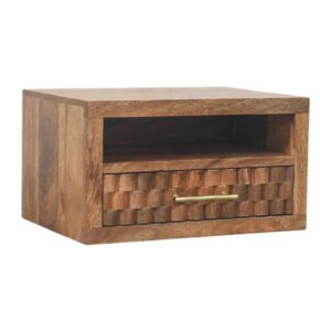 Solid Mango Wood Golden Teak Finished 1 Drawer Cadiz Carved Arno Wall Mounted Bedside