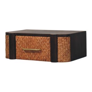 Solid Mango Wood Velvet Mocha Finished 1 Drawer Rattan Fronted Havana Bedside