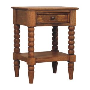 Solid Mango Wood Amber Oak Finished 1 Drawer Spindle Legs Bedside Table