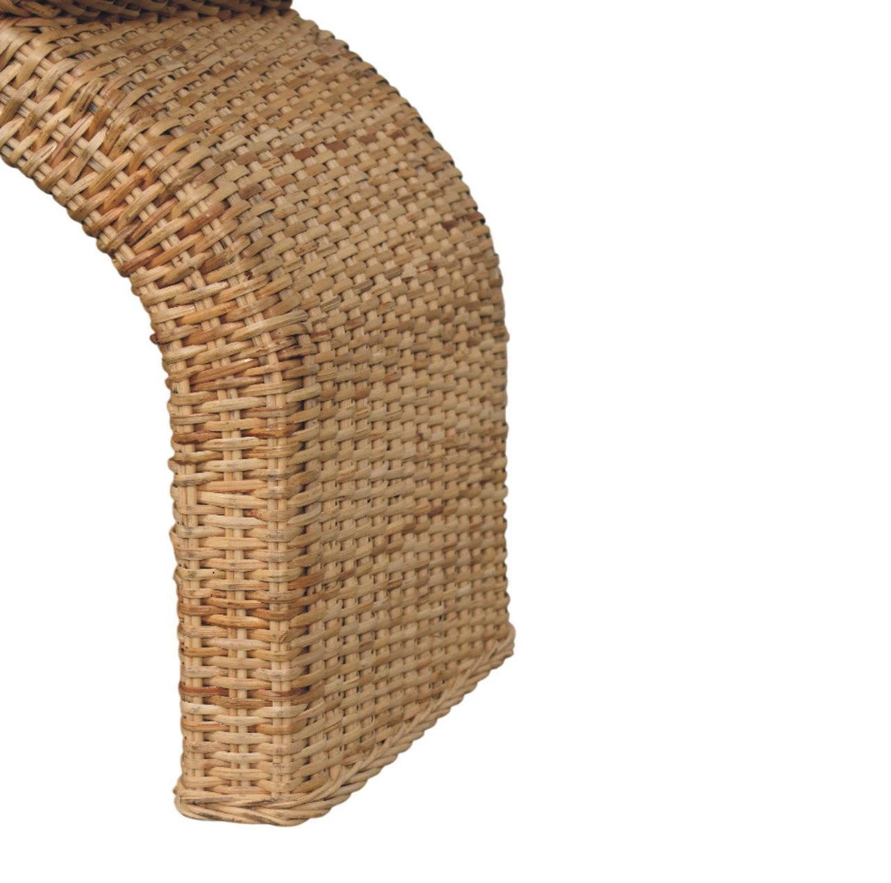 Solid Mango Wood Oak Finished Rattan Weave Boucle Cushioned Bench - Image 9